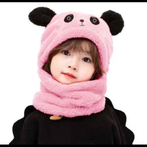 kids panda winter cap with neck warmer
